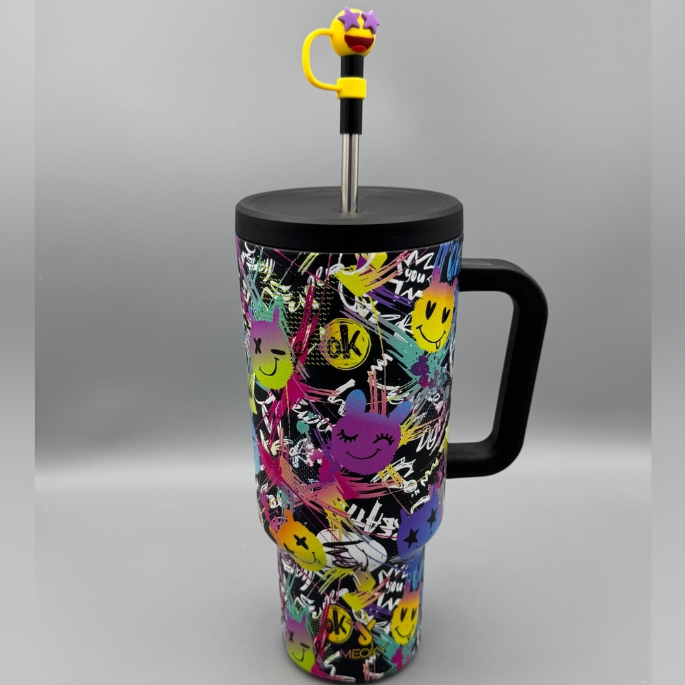 Very Rare Meoky 40oz Black Emoji Tumbler – Limited Edition Stainless Steel Cup
